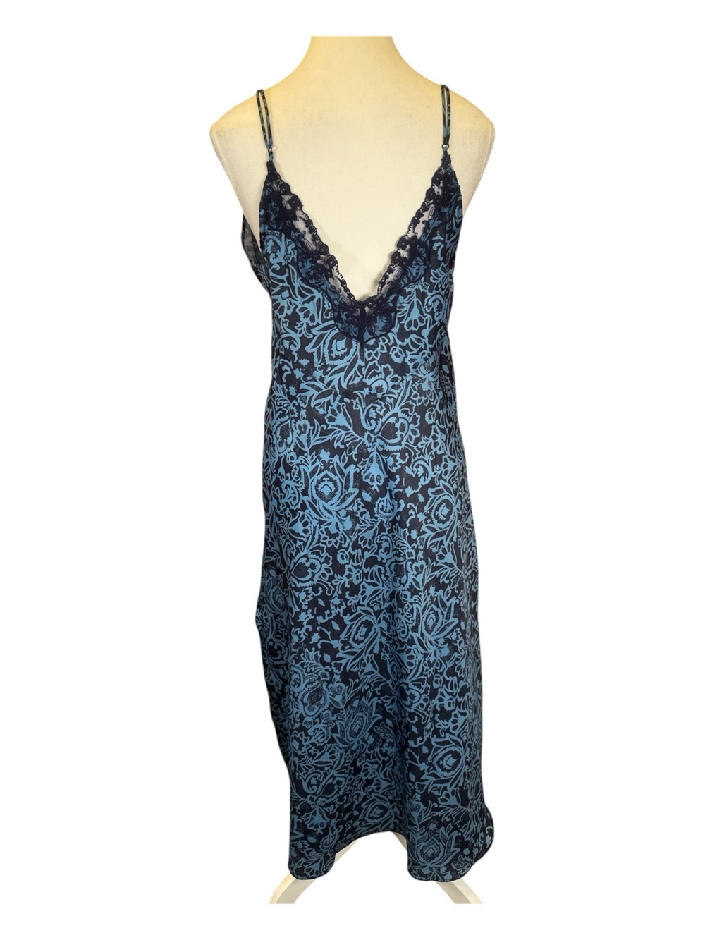 Free People Blue Jacquard Slip Dress with Blue Lace Trim NWT - Picture 4 of 8